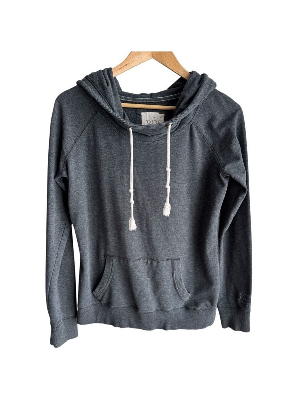 Vintage Y2K Garage Hooded Sweatshirt Womens L Grey Soft Stretchy Scuba Pullover